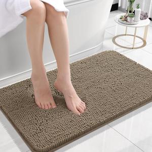 OLANLY Bathroom Rugs 24x16, Extra Soft Absorbent Chenille Bath Rugs, Rubber Backing Quick Dry, Machine Washable Bath Mats for Bathroom Floor, Tub and Shower, Home Decor Accessories, Tan