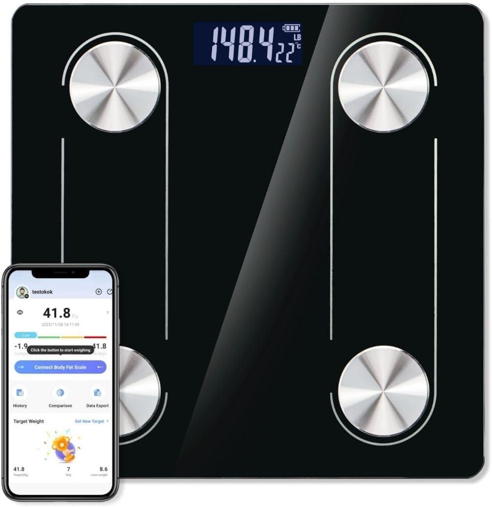 Digital Body Scale Trnr-BDYSCLE-BLK, Home Essential Body Weight Scale for People, Durable Bathroom Accessory, Compatible with Apple and Android OS, Workout and Fitness Equipment
