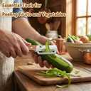 2 x Multi-Functional Vegetable Peeler for Kitchen with Wooden Handle and Bottle Opener, 2 in 1 Stainless Steel Veggie Peeler Kitchen Gadgets Tool for Fruit Potato Pumpkin Apple Carrot Papaya
