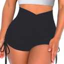 Danysu Cross Waist Booty Shorts for Women Scrunch Butt Lifting Workout Dance Bottom Crossover TIK Tok Legging Shorts (Large, Sanding Shorts Black)