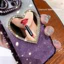 Changjia Glitter Mirror Case for iPhone 17 Pro Max,Cute Luxury Diamond Heart Makeup Mirror Bling Sparkly Rhinestones with Camera Protector TPU Bumper Women Girls Case for iPhone 17 Pro Max 6.9",Silver