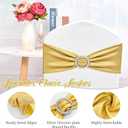 100 PCS Spandex Chair Sashes Bows Premium Stretch Chair Cover Band with Buckle Slider Universal Elastic Chair Ties for Wedding Party Ceremony Events Reception Banquet Decoration (Metallic Gold)