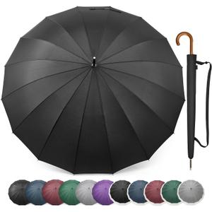 G4Free 54 Inch Large Windproof Umbrella for 2 Persons, 16 Ribs Auto Open Classic Wooden J Handle Cane Stick Golf Rain Umbrellas for Men Women Travel 120cm (Black)