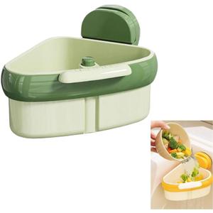 2025 Upgraded Suction Cup Sink Corner Strainer  Hangable Kitchen Sink Drain with Hanging Sink Drain Basket, Food Waste Catcher & Sink Food Catcher Basket, Kitchen Sink Food Waste Catcher (Green)