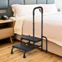 Step Stool with Handle, 2-Step Stools and Adjustable Handrail & Non-Skid Platform for Child, Adults, Elderly, Holds up to 400 Pounds Bed Step Foot Stool for Kitchen, Bedside, RV Car, Bathtub