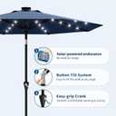 Garvee 9FT Solar Patio Umbrella with 32 LED Lights - Outdoor Table Umbrella with Crank Lift, Push Button Tilt and 8 Sturdy Ribs - Market Umbrella UV Protection for Pool, Deck, Yard, Garden -Navy Blue