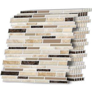 12-Sheets Peel and Stick Tile Decals 1212 Stick on Backsplash for Kitchen, Wall Stickers Vinyl Waterproof Self Adhesive for Bathroom Laundry Room (Beige & Yellow & Brown) (12 x 12 inch (Marble style), Spt-004)