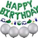 Golf Birthday Party Decorations Happy Birthday Letter Balloons Banner Men Boys Green Sport Themed Party Decoration Foil Mylar Golf Ball Balloons for Kids and Adults (Green)