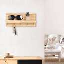 Lwenki Decorative Key Holder for Wall with Shelf, Entryway Shelf with Hooks Holds Leashes, Jackets and Glasses Sturdy Wood Keyholder Entrance Hanger with Mounting Hardware (Wood, Medium)