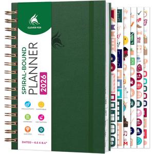 Clever Fox Dated Planner with Tabs 2026  Weekly & Monthly Spiral Planner with Habit Tracker for Goal Setting & Time Management (Forest Green)