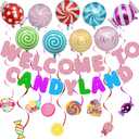 Candyland Party Decorations Suit - Candy Balloons Candies Theme Swirl And Banner for Candyland Birthday Party Baby Shower Candies Shop Classroom Decor