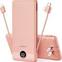 VEGER Portable Charger for iPhone Built in Cables and Wall Plug, 10000mah Slim Fast Charging USB C Power Bank, Travel Essential Battery Pack Compatible with iPhones, iPad, Samsung More Devices(Pink)
