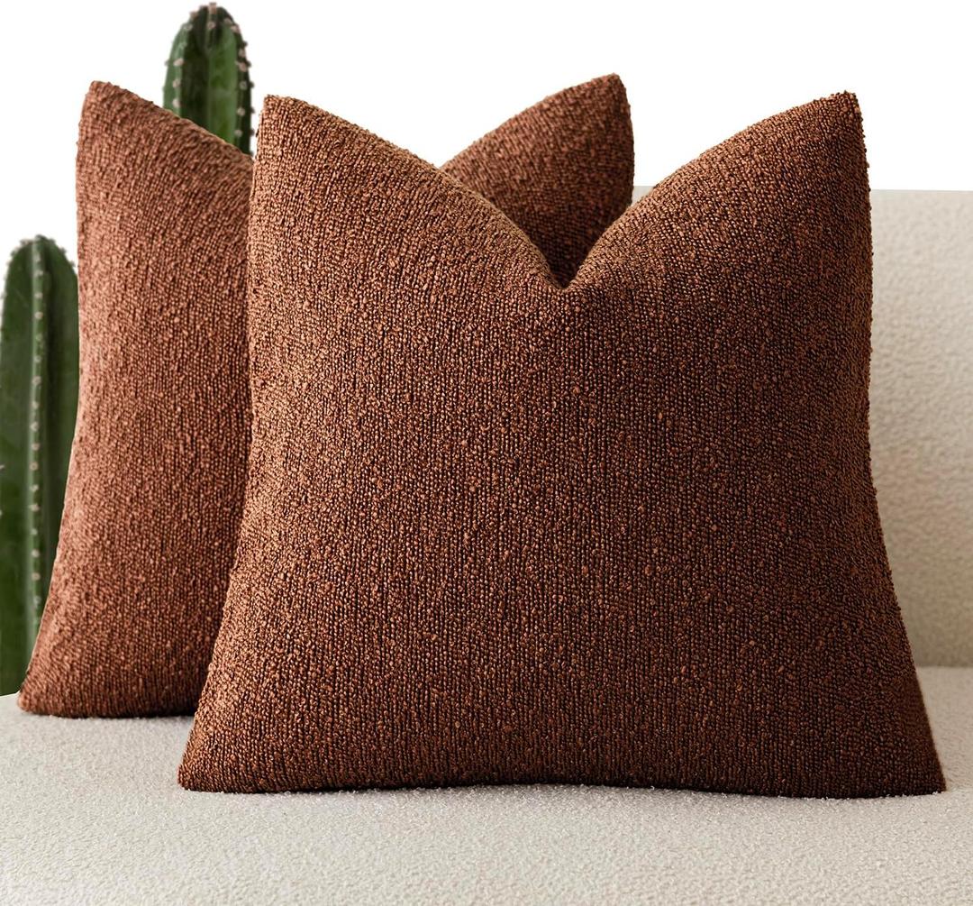 Foindtower Pack of 2 Textured Boucle Throw Pillow Covers Accent Solid Pillow Cases Cozy Soft Decorative Couch Cushion Case for Chair Sofa Bedroom Living Room Home Decor 20x20 Inch Red Taupe (Coconut Shell)