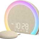 ANJANK Extra Loud Alarm Clock with Wireless Bed Shaker, Vibrating Dual Alarm with Light Wake Up for Heavy Sleepers & Hearing Impaired, 9-Color Night Light, 8 Sounds, 0-100% Dimmer, USB Charger (Latte)