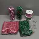 Civaner 54 Pcs Witch Christmas Tree Decoration Pink and Green Christmas Ornaments 2 Xmas Tree Skirt Stand 48 Ball Ornament 2 Light String 2 Ribbon Xmas Decor for Decorative Holiday Party Supplies