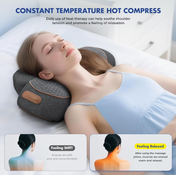 3in1 Neck Massager Pillow with Heating and Cervical Traction  Deep Tissue Massage for Pain Relief, Ergonomic Shoulder Massage Pillow, Neck Hump Corrector Ideal Gift for Women and Men Corded