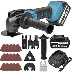 Cordless Oscillating Tool,Oscillating Multitool with Auxiliary Handle,4.0 Oscillation Angle,6 Variable Speed Oscillating Multi-Tool with 25 Pcs Saw Accessories for Cutting Grinding (with 1 battery)