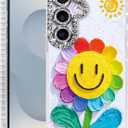 Compatible with Samsung Galaxy S24 Plus & S25+ Case,with [Shockproof Protective][Camera Protection]Cute Rainbow Flower Aesthetic Phone Cover Anti-Yellowing Soft Slim Cover for Women Girl-White