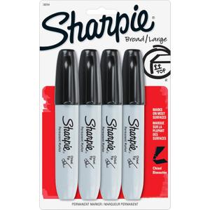 Sharpie Permanent Markers, Chisel Tip, Black, 4 Count