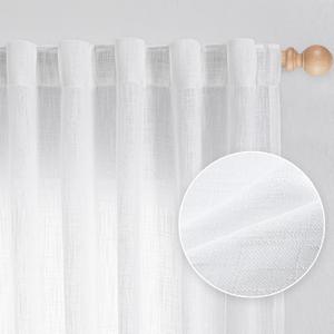 MYSKY HOME Patio White Curtains for Sliding Door, Living Room Curtains & Drapes Soft Cotton Farmhouse Window Treatments 90 inch Length 2 Panels Set Linen Look Semi Sheer Draperies, 50" W x 90" L