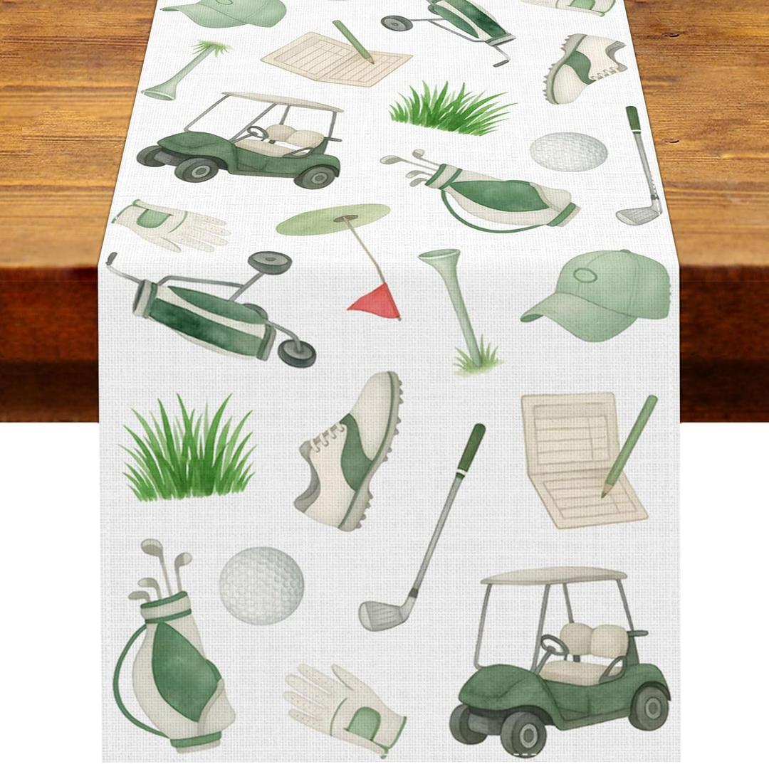 Heyfary Golf Party Decorations Let's Partee Table Runner Sports Ball Birthday Party Decoration Home Kitchen Dining Room Table Decor (13" x 72")