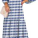 ANRABESS Womens Boho Maxi Dresses 2026 Summer V Neck Puff Sleeve Floral Flowy Swing Fall Casual Long Dress, L