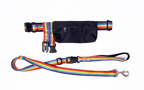 The Animal Shop Hand Free Dog Leash with Pouch, Waist Leash for Dog Walking, Dog Running Leash Hands Free Dog Leash for Small Dogs Medium or Large Pride Rainbow
