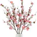 Artificial Cherry Blossom Branches 4PCS Faux Cherry Blossom Branches Spring Peach Cherry Blossoms Stems Pink Silk Flowers Plum Blossom Fake Flowers for Vase Home Wedding Decor (Light Pink)