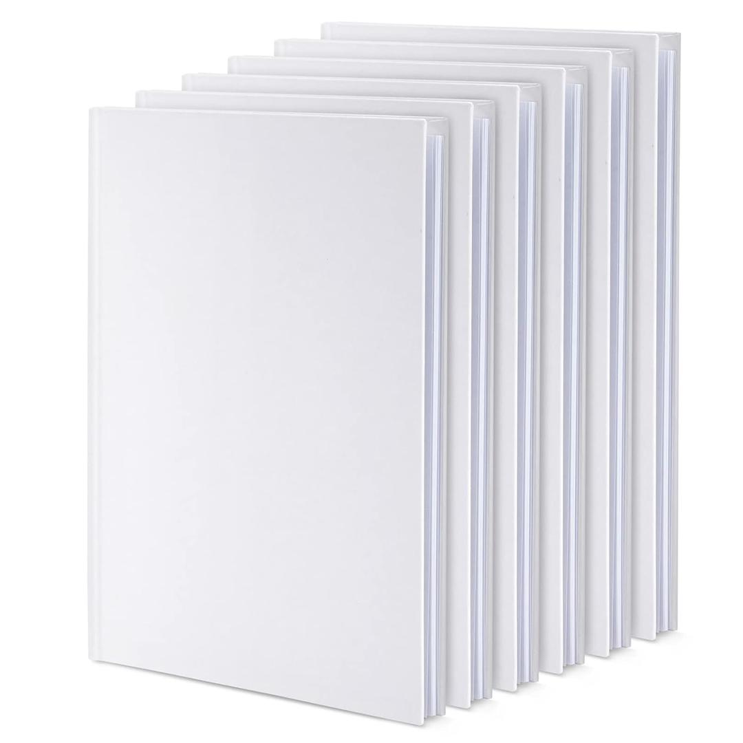 Paper Junkie Blank Books for Kids to Write Stories - 6 x 8 In, White, Pack of 6 - Unlined Hardcover Sketchbooks - Drawing Notebook for Kids