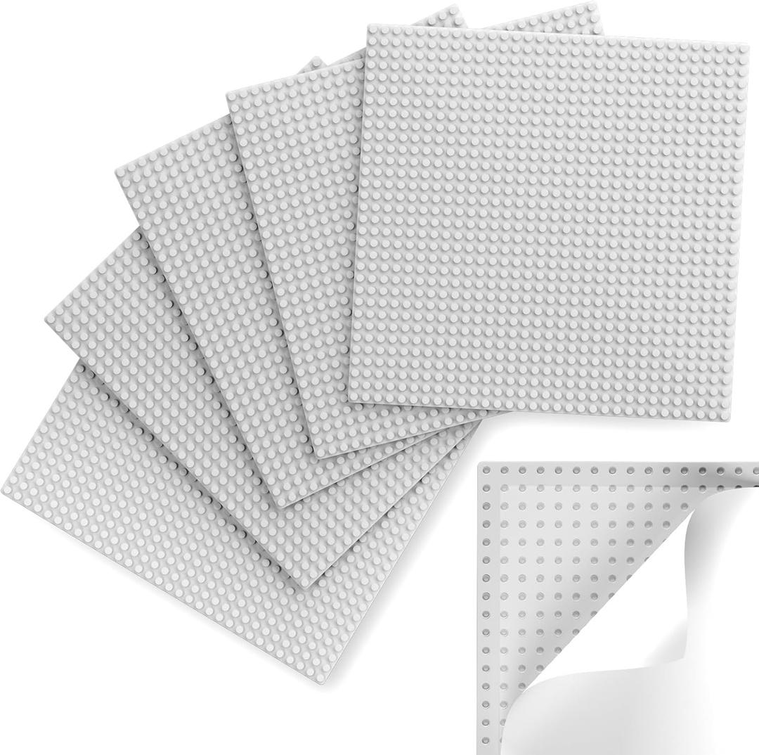 Pokiiulk Classic Baseplates, Peel and Stick Base Plates for Building Bricks, Compatible with Major Brands, Self-Adhersive Base for Bricks 10" x 10", 6 Pack Grey