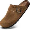 Torotto Womens Clogs Cork Footbed Suede Slippers Arch Support Potato Shoes with Adjustable Buckle (Brown)