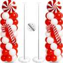 Kinlop 2 Sets Christmas Balloon Column Stand Kit with Candy and Candy Cane Foil Balloons, Latex Balloons, Adjustable Balloon Stands for Xmas Holiday Party Decor (Red)