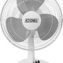 EZ-CHILL 16 Oscillating Table Fan with Adjustable Tilt, Convenient Push Button Controls, Quiet, 3 Speed, Desk Fan, Airflow 15.75 ft/sec, Ideal for Home, Bedroom, Dorm & Office, MTFD-16 (White)
