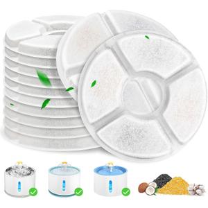 Cat Water Fountain Filter, 12 Pcs Replacement Cat Fountain Filters Dia is 5", 3-Filtration System Round Carbon Cats Filters Compatible with 81oz/2.4L Round Automatic Pet Fountain Water Dispenser