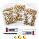 qiipii Bright Gold Resin Rhinestones w B7000 Jewelry Glue for Bedazzling Crafting 3mm 4mm 5mm Golden Flatback Jelly Stones Bulk Diamonds Crystals Gems for Nails Face Eyes Makeup Tumblers DIY Craftts
