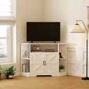 Corner Tv Stand for Tvs Up to 55 Inch with Power Outlet,Entertainment Center with Storage Cabinets and Barn Doors, Mid Century Modern Media Tv Console Table for Living Room Bedroom