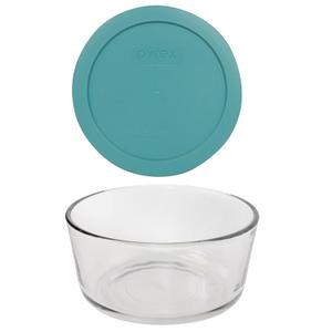 Pyrex 7201 4 Cup Glass Bowl & 7201-PC Turquoise Food Storage Replacement Lid - Made in the USA