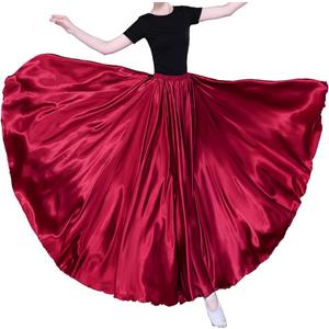 Women Long Tulle Retro Maxi Tea Ankle Length Shiny Skirt for Belly Dancing Dance Costume Cosplay Holiday Weekend Party (Red, XS)