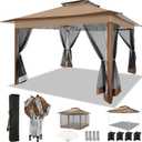 COBIZI 12x12 FT Pop up Gazebo on Clearance Canopy Tent, Carpas para Patio, Easy up Outdoor Canopy Tents with Portable Storage Bag for Backyard, Outdoor Waterproof Gazebos for Garden,Camping, Brown