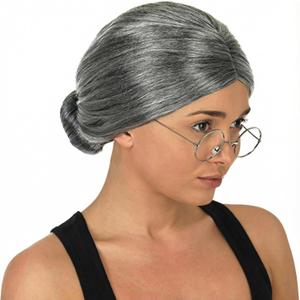 3 otters Old Lady Costume for Women, Grandma Wig with Granny Glasses, 100 Days of School Costume for Girls Dress Up Cosplay Family Party Surprise