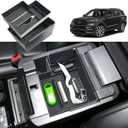 Double Layer 2020-2025 Explorer Center Console Organizer for Ford Explorer All Trims (Active/ST-Line/Platinum/ST), Durable ABS Plastic 2023 2024 2025 Explorer Armrest Tray, Tissue Box Holder