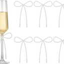 Riceshoot 6 Pcs Pearl Bow for Wine Glass Candle Holder Decor Bow Candlestick Holder Decoration 7 x 4.3 Inch Champagne Glass Decor Wedding Anniversary Bridal Shower Bachelorette Party Gift