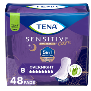 Tena Sensitive Care Incontinence Pads, Bladder Control, Postpartum for Women, Overnight Absorbency, Extra Coverage, 48 Count
