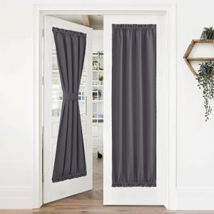 NICETOWN Grey Door Curtains, 36 inch Wide Thermal Insluted Blackout Privacy Slight Window Curtain with Rod Pocket for French Door, Classroom Lockdown Shade for Pricacy, 1 PC, W36 x L72