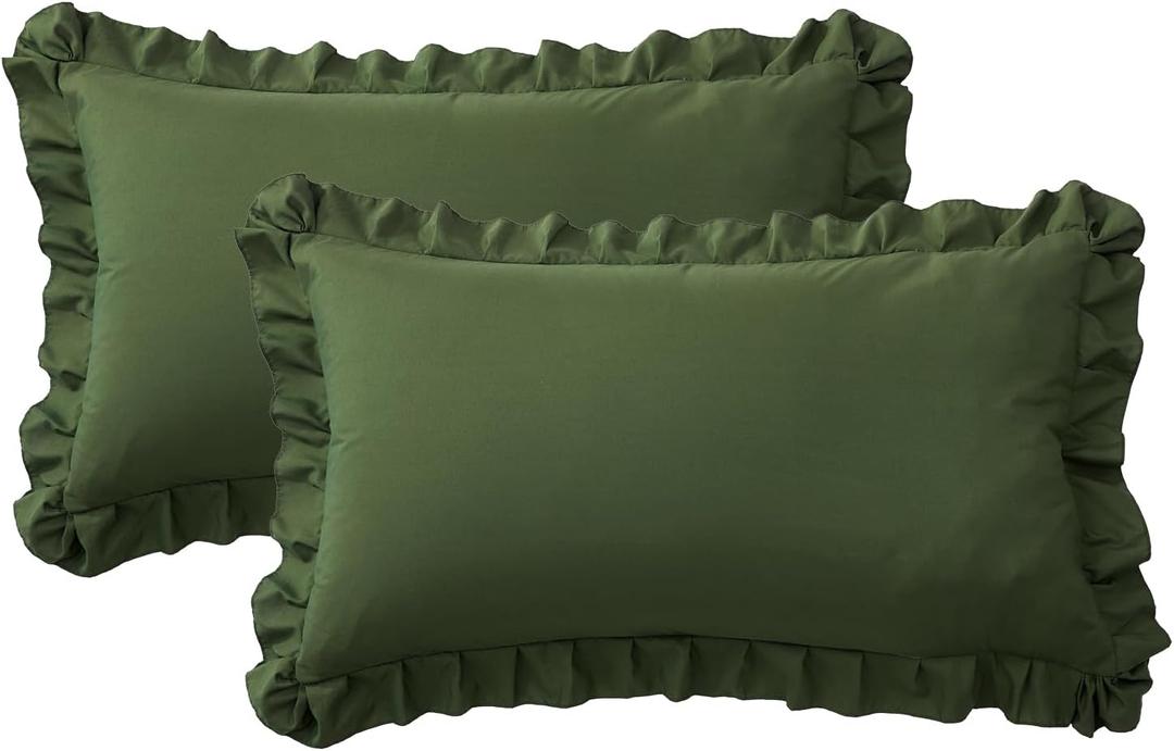 Ruffle Pillow Cases King Size Set of 2  Soft Wrinkle Resistant Brushed Microfiber Ruffled Pillowcases Envelope Pillow Shams Cover Festive Gift for Hotels, Guest Rooms 20x36 Inch (Olive Green)