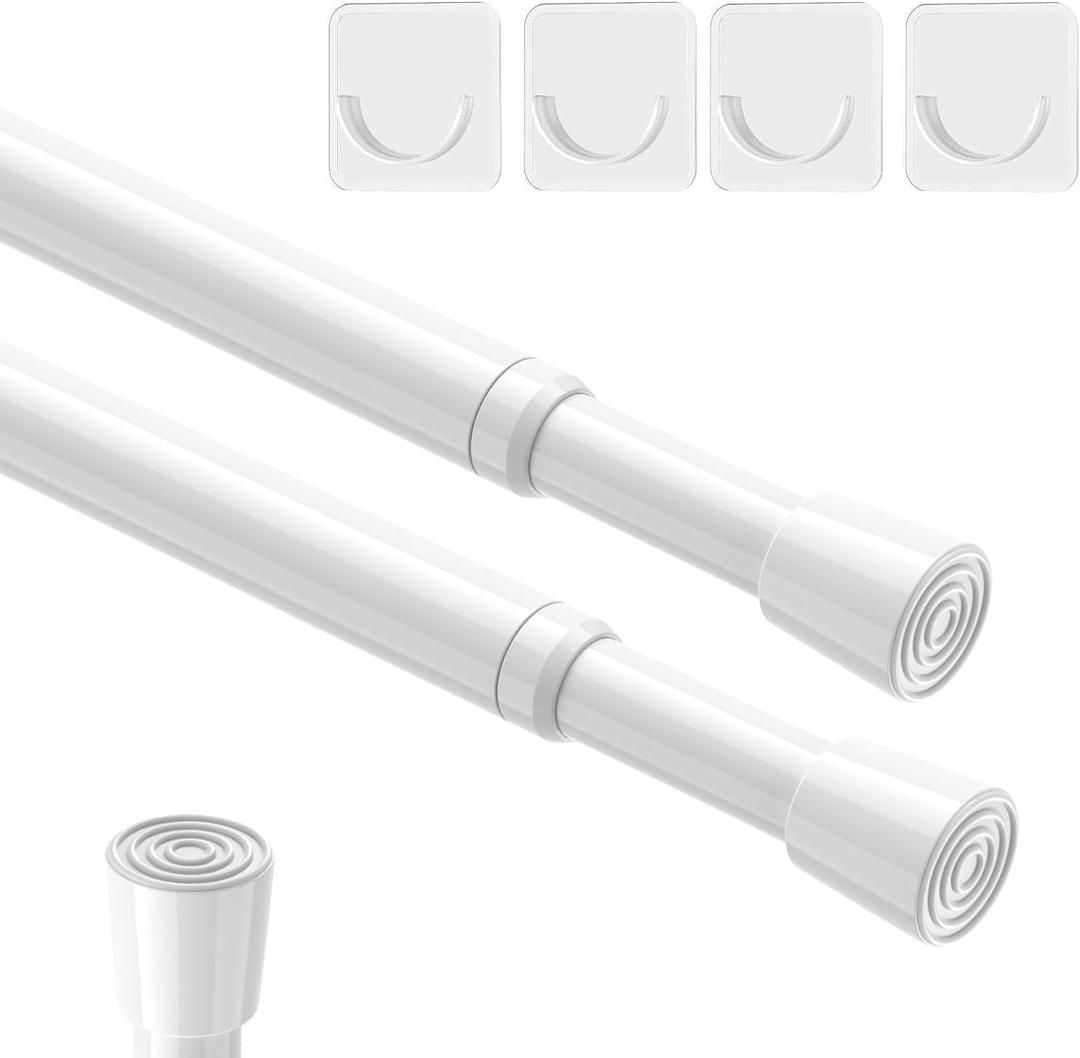 AIZESI 4pcs Spring Tension Rods Adjustable 26 to 39 inch Small Tension Curtain Rod No Drilling Expandable Spring Loaded Curtain Rod, Suitable for Doors and Windows 28 to 36 inch, White