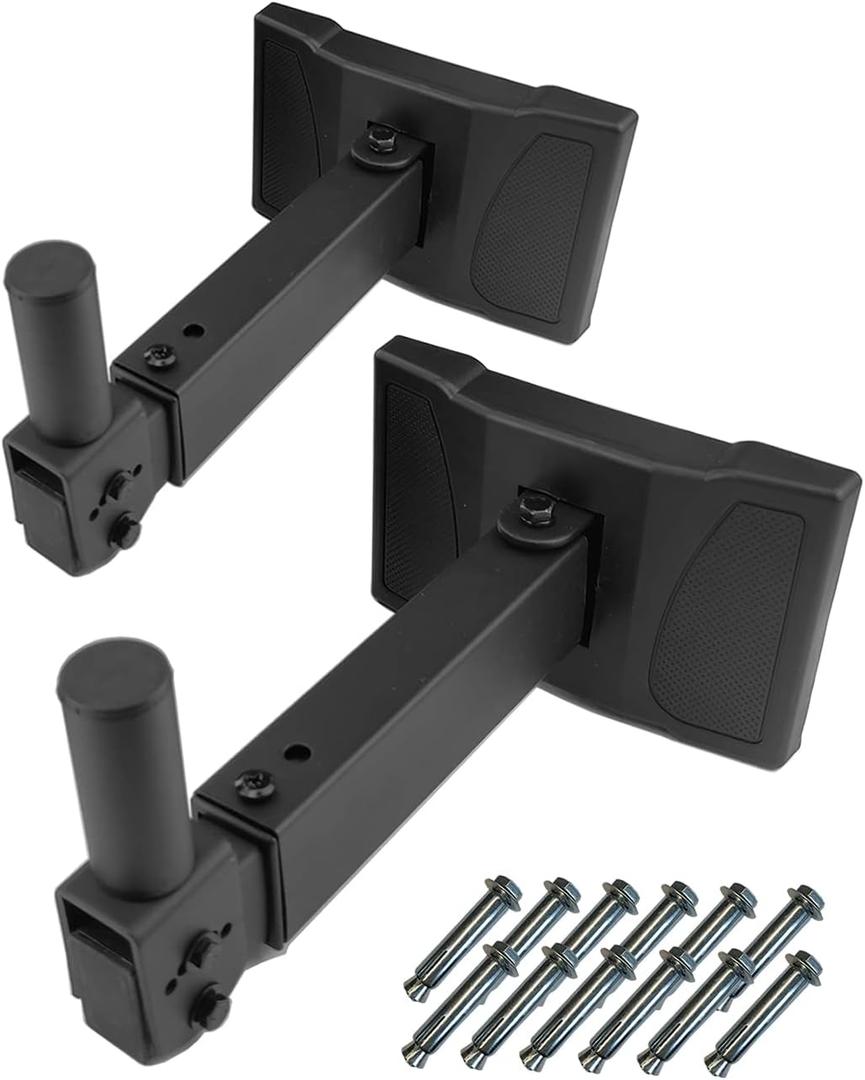 HW-339 Speaker Wall Mount, Wall Mount Speakers Brackets Support up to 100lbs Swivel & Tilt, PA Speaker Wall Mount for Large Speakers, Mounting Screws Hidden(2 packs, Black)
