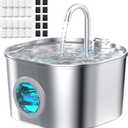 Cat Water Fountain Stainless Steel: Pet Fountains with 10 Filters + 10 Sponges Cats Automatic Waterer Bowls for Drinking Small Dog Water Dispenser Indoor Metal Water Faucet Bottle Kitty Watering