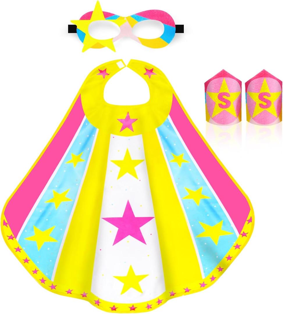 iROLEWIN Superhero-Capes for Kids Super Hero Costumes Girls-Boys Toddler Dress Up Clothes as Party-Toys Gifts Mask Bracelet (Rose)