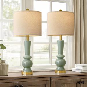 PORTRES 27" Modern Ceramic Table Lamp Set of 2 for Living Room Green & Gold Bedside Lamps for Bedroom Nightstand Lamp Tall End Table Lamps